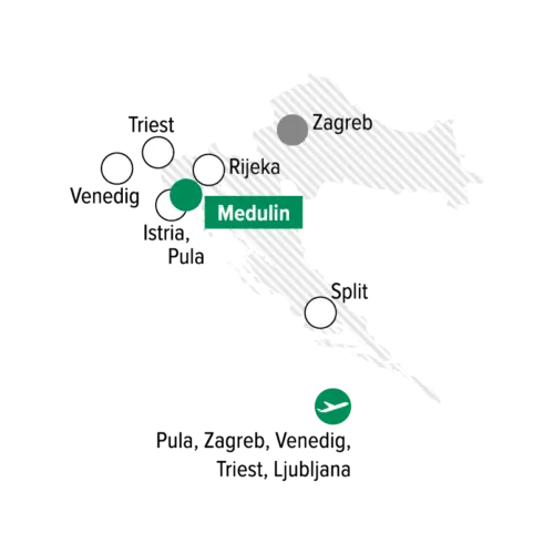 Karte mit den wichtigsten KOMM MIT - Standorten in Kroatien